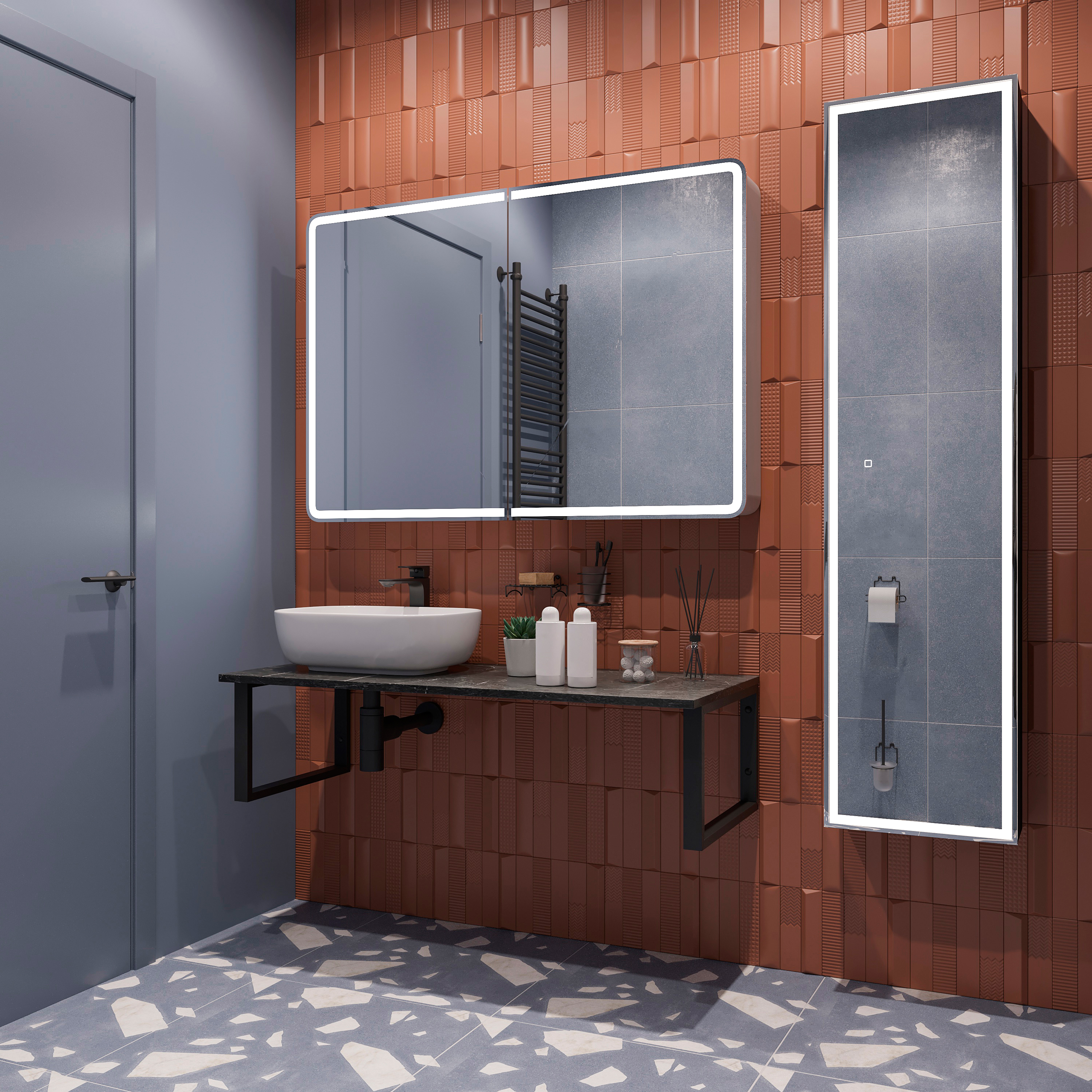 Столешница с раковиной DIWO Элиста 120 чёрный мрамор, с раковиной Moduo 50 Square 555914 - 2
