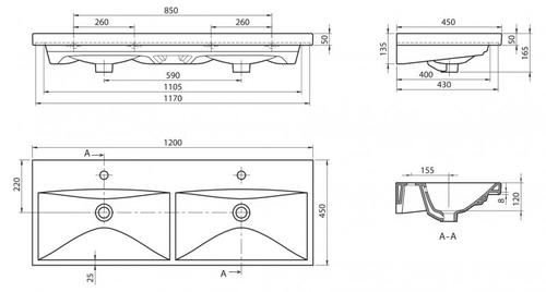 Мебельная раковина Belbagno двойная 120х45 белый  BB-0325-120-2-LVB - 4