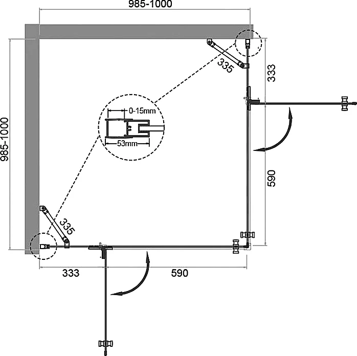 Душевой уголок BelBagno Kraft 100х100 хром  KRAFT-A-22-100-C-Cr - 5