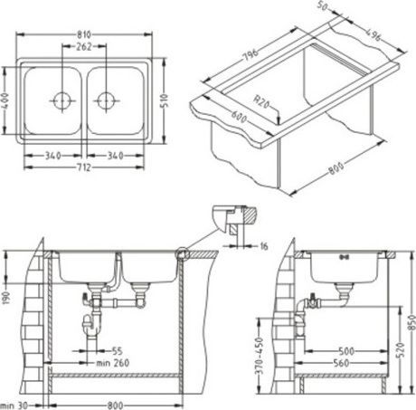 Мойка ELEGANT 40 SAT-90 810X510 в компл.с сифоном 1130555, 1009383 - 3