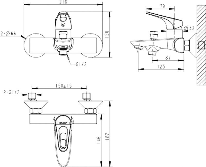 Смеситель Bravat Drop-D F648162C-01 для ванны с душем - 2