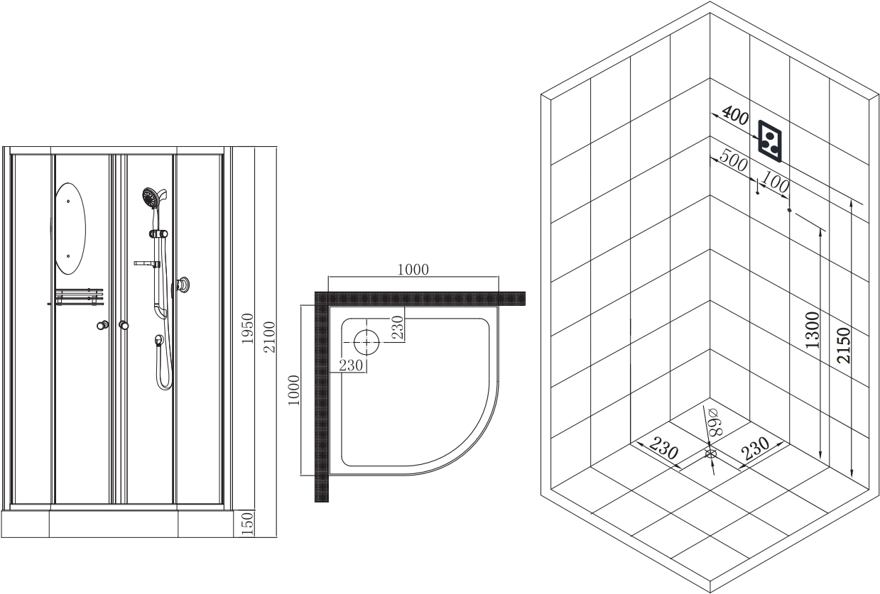 Душевая кабина Esbano  100x100 см (ES-L100CR) ESKL100CR - 8