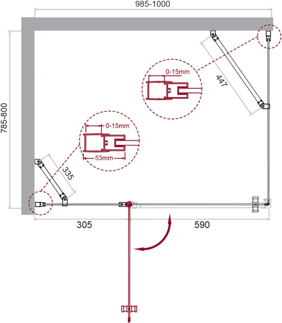Душевой уголок BelBagno Etna 100х80 хром  ETNA-AH-12-100/80-C-Cr - 6
