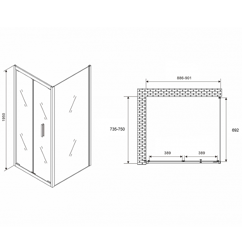 Душевой уголок Abber Sonnenstrand 90х75 черный стекло прозрачное AG07090B-S75B - 1