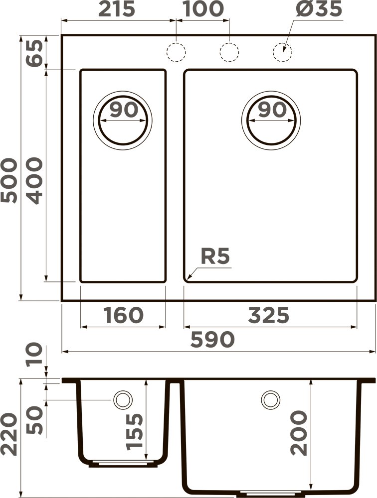 Мойка кухонная Omoikiri Bosen 59-2-GR leningrad grey 4993558 - 1
