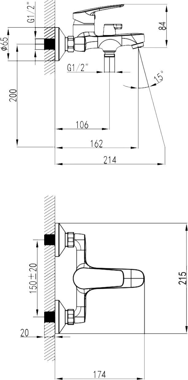 Смеситель Milardo Horizont HORSB02M02 для ванны с душем - 2