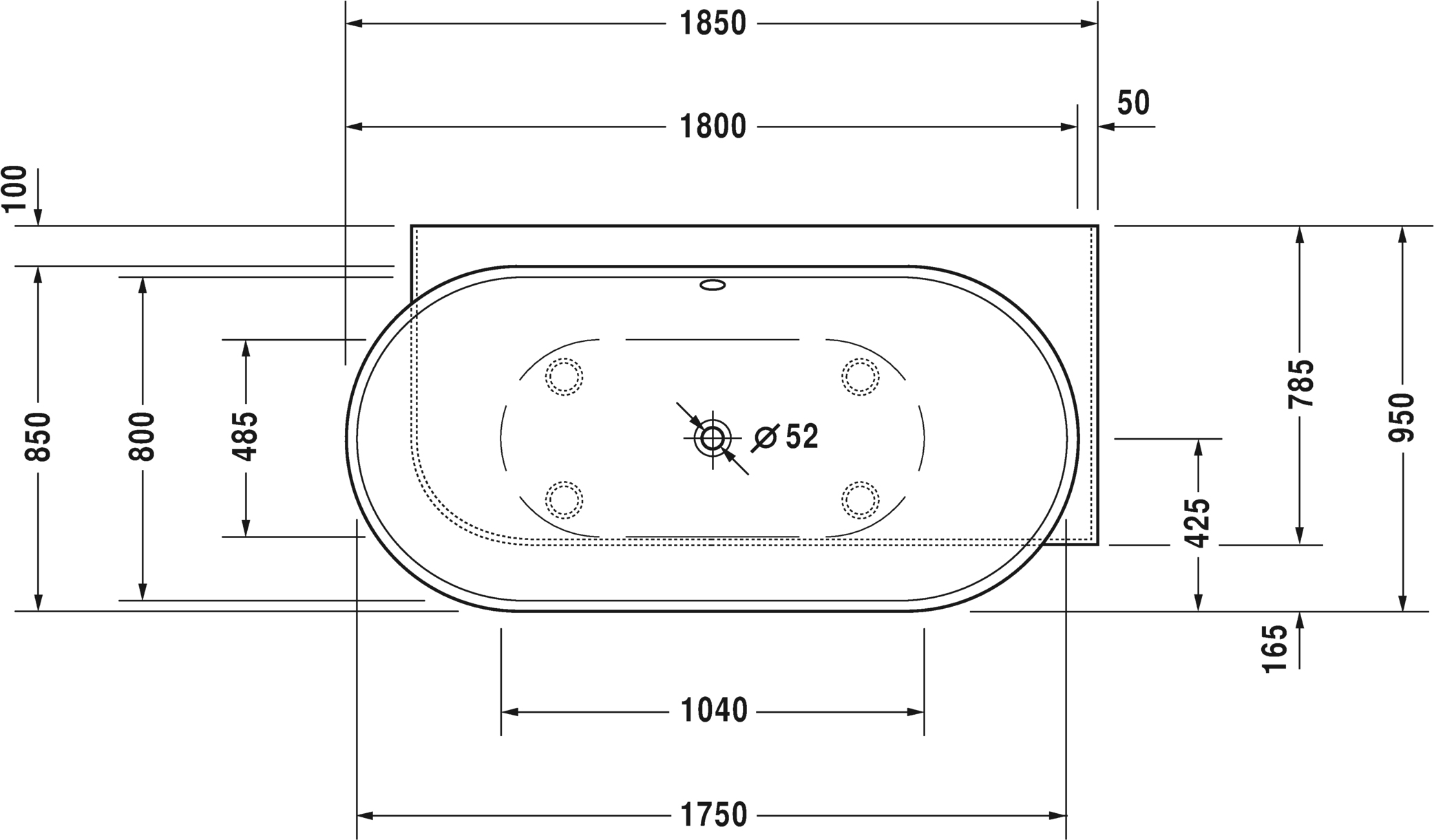 Ванна из искусственного камня Duravit Luv 185x95 R 700432000000000 - 1