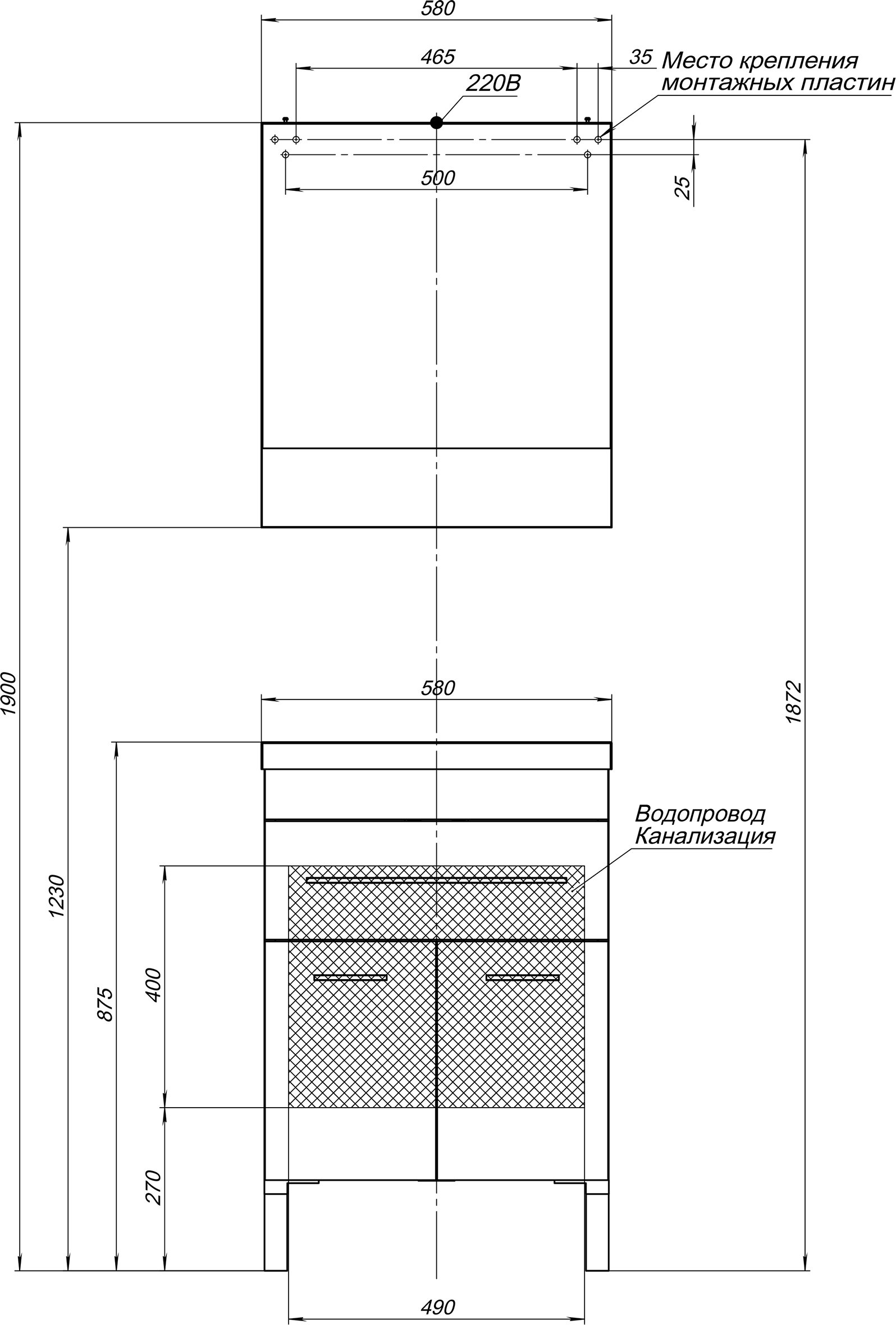 Тумба с раковиной Aquanet Верона 58 белая, 1 ящик, 2 двери - 12