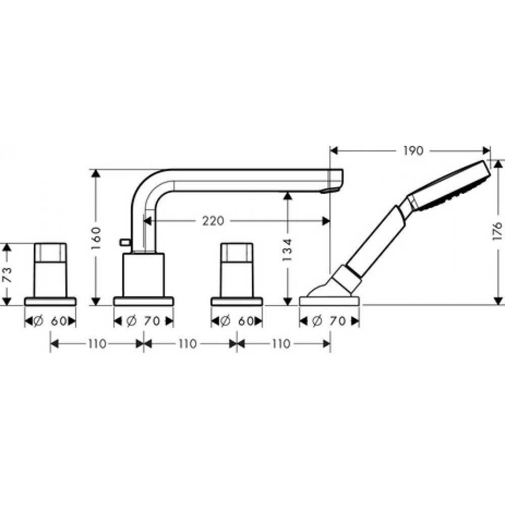 Смеситель на край ванны Hansgrohe Metris S, на 4 отверстия, излив 22 см, хром 31447000 - 1