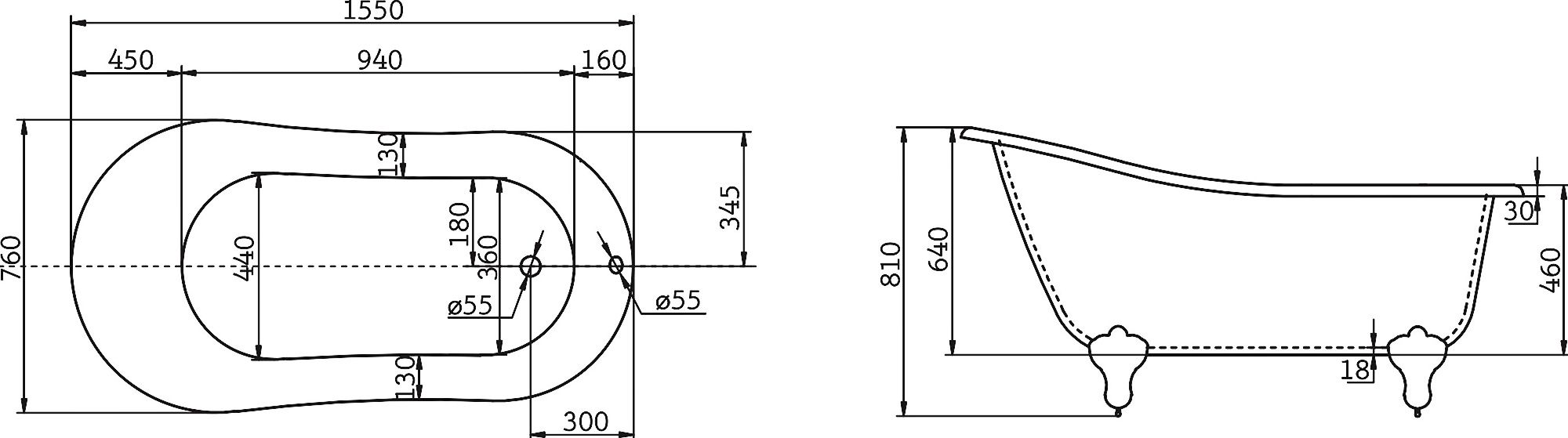 Акриловая ванна BelBagno BB06-1550 - 4