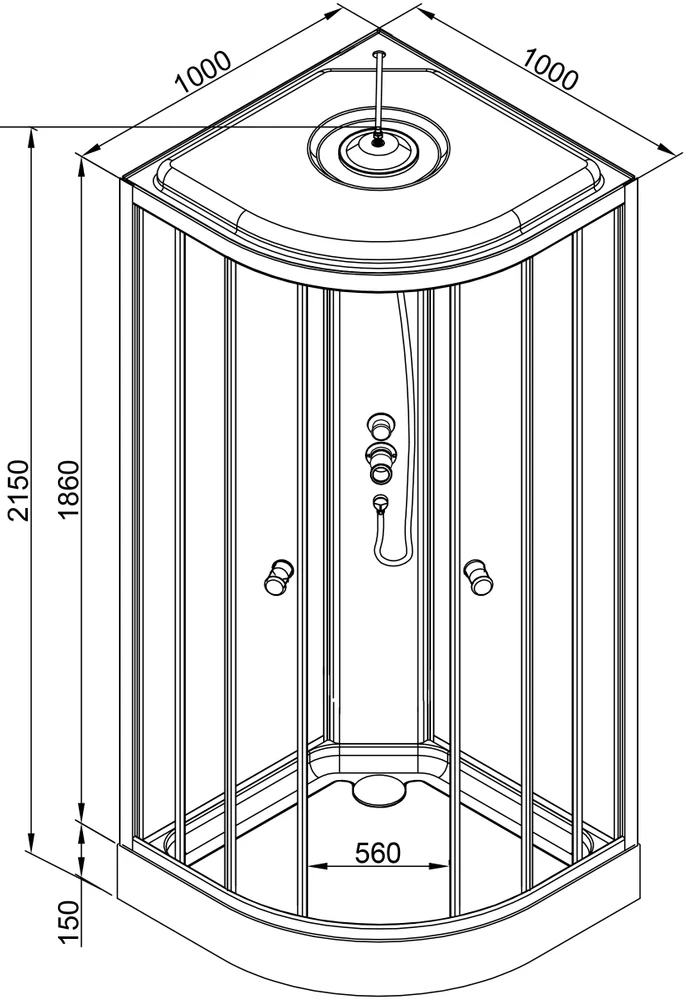 Душевая кабина Deto L 100х100 с гидромассажем, без крыши, черный  L801NGMBLACK  - 9