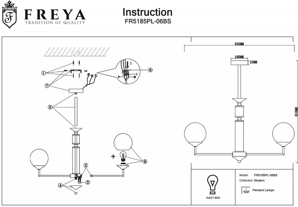 Подвесная люстра Freya Bolas FR5185PL-06BS - 2