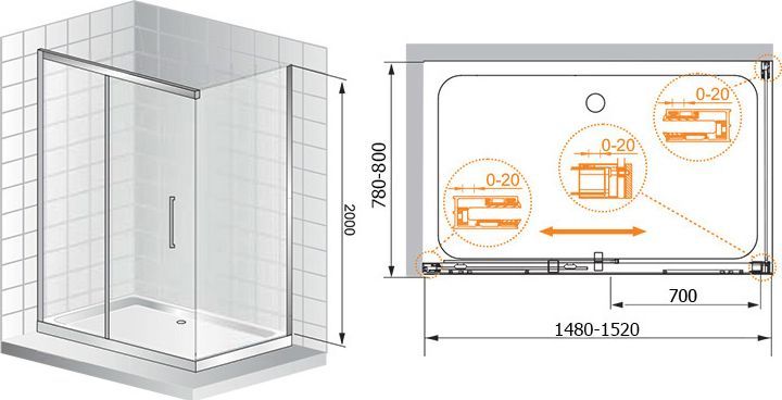 Душевой уголок Cezares Premier Soft W AH1 150/80 C Cr IV PREMIER-SOFT-W-AH-1-150/80-C-Cr-IV - 6