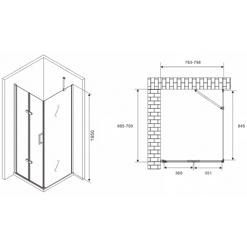 Душевой уголок Abber Zart 80x70 профиль хром стекло прозрачное AG08080P-S71 - 2