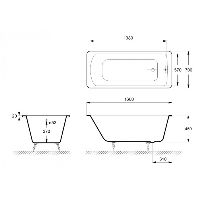 Ванна чугунная Delice Prestige 160х70 с отверстиями под ручки  DLR230614R - 1