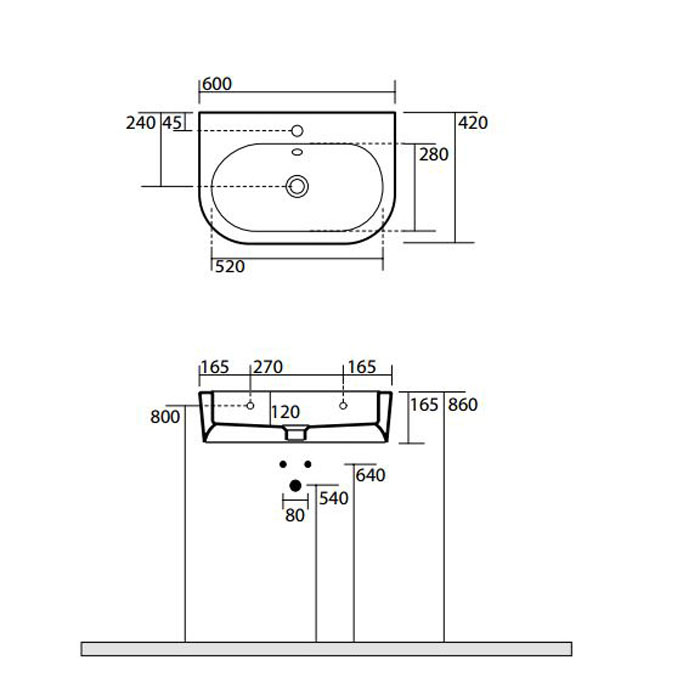 Kerasan Flo раковина 60х42 с 1 отверстием под смеситель, цвет белый 314201*1 - 1