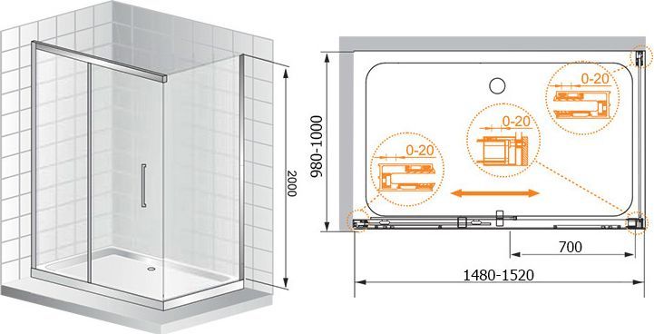 Душевой уголок Cezares Premier Soft W AH1 150/100 C Cr IV PREMIER-SOFT-W-AH-1-150/100-C-Cr-IV - 6