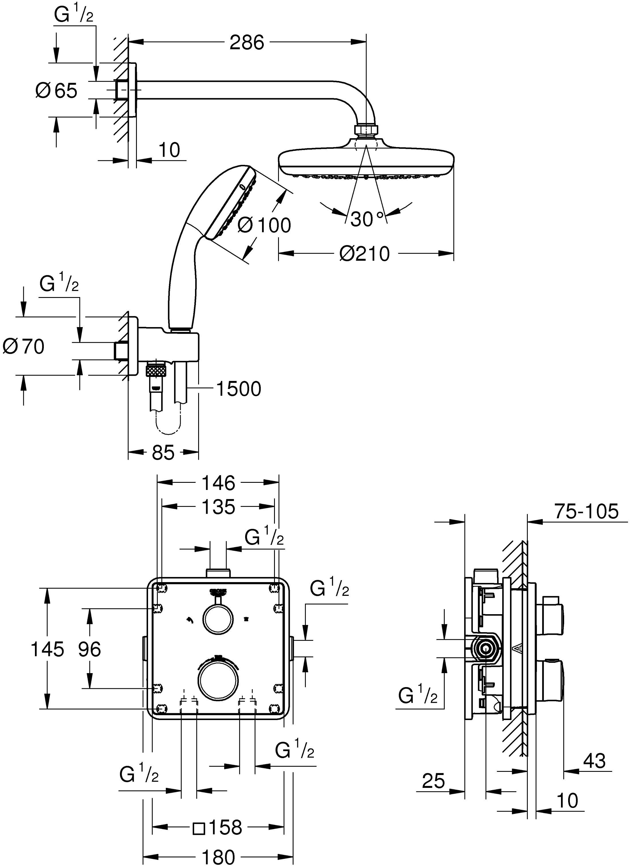 Душевой комплект Grohe Grohtherm 34729000 С ВНУТРЕННЕЙ ЧАСТЬЮ - 1