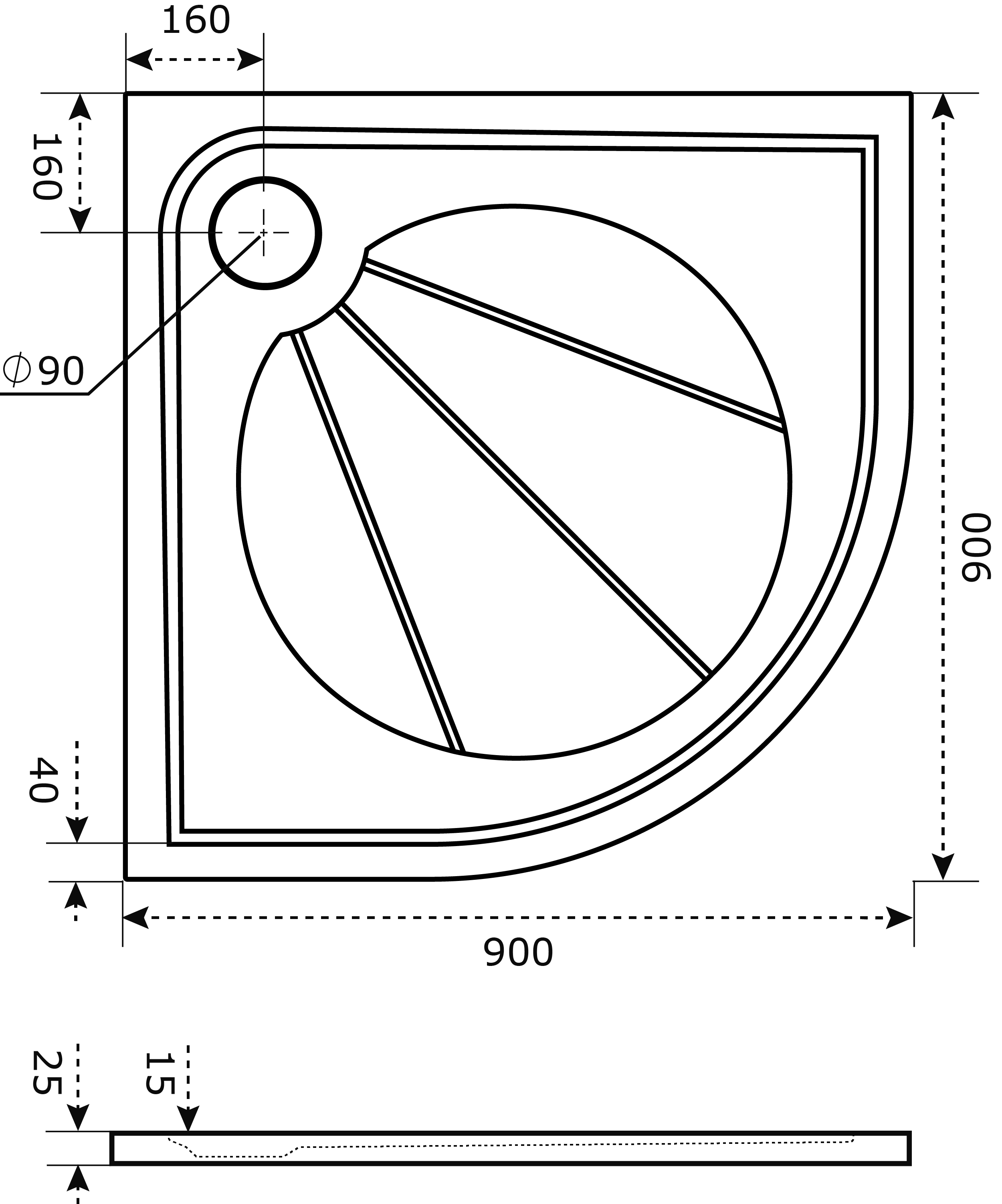 Поддон для душа Good Door Эклипс 90x90 с ножками и экраном ЛП00013 - 5