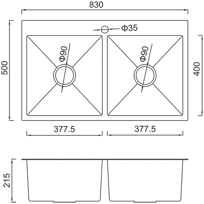 Кухонная раковина Gappo 83х50 черная GS8350-6 - 3