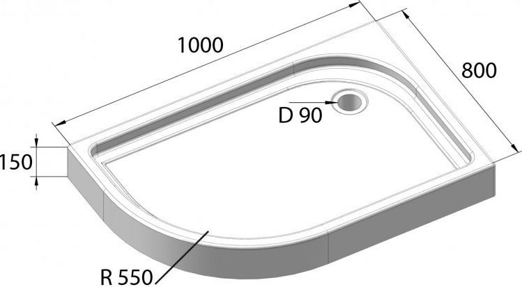 Поддон для душа BelBagno Tray 100х80 R R550 TRAY-BB-RH-100/80-550-15-W-R - 5