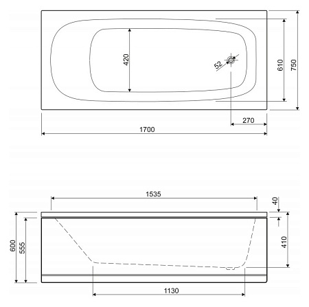 Акриловая ванна Cezares Eco 170x75  ECO-170-75-41-W37 - 2
