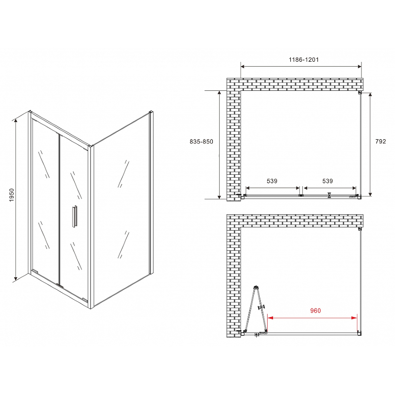 Душевой уголок Abber Sonnenstrand 120x85 профиль черный стекло прозрачное AG07120B-S85B - 4