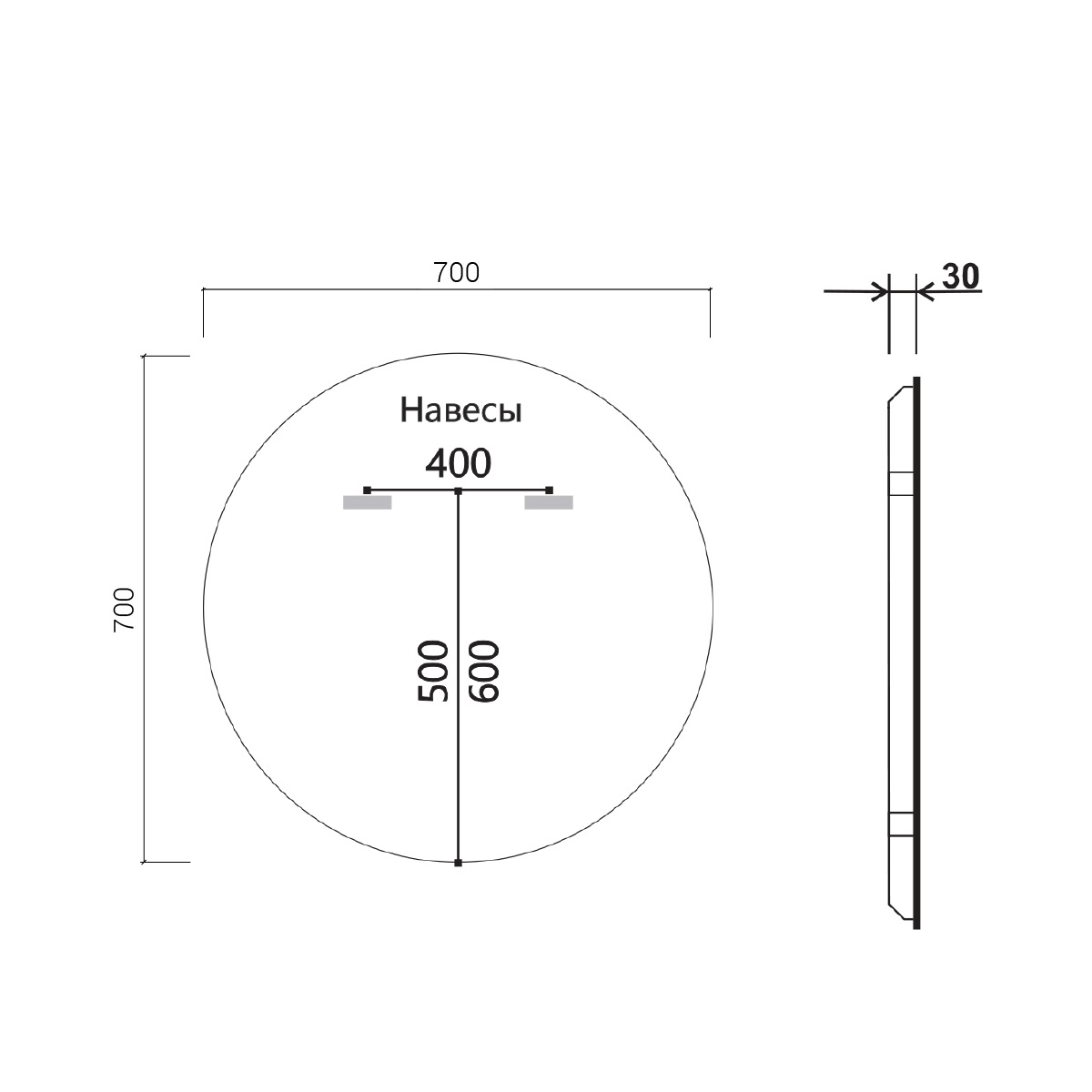 Зеркало Vincea 70х70 черное с подсветкой VLM-3DE700B - 2