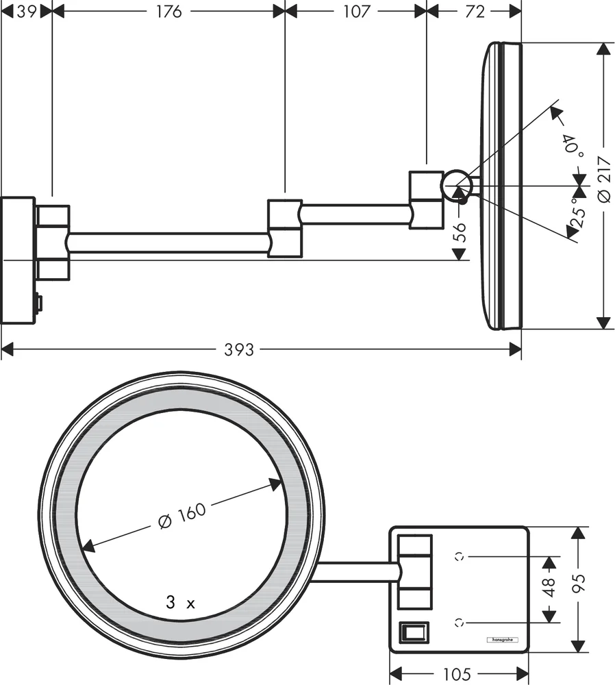 Косметическое зеркало Hansgrohe AddStoris с подсветкой шлифованная бронза 41790140 - 1