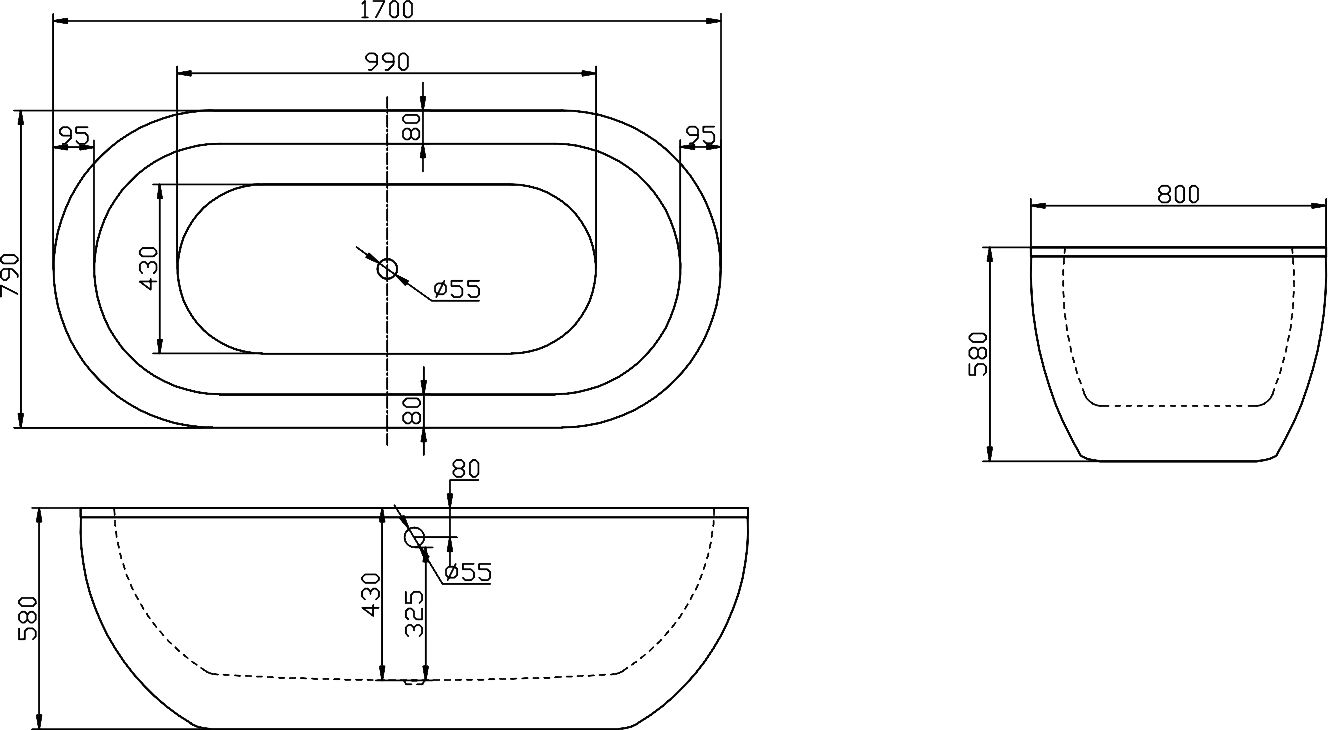 Акриловая ванна BelBagno 170x79 BB13-1700 - 2