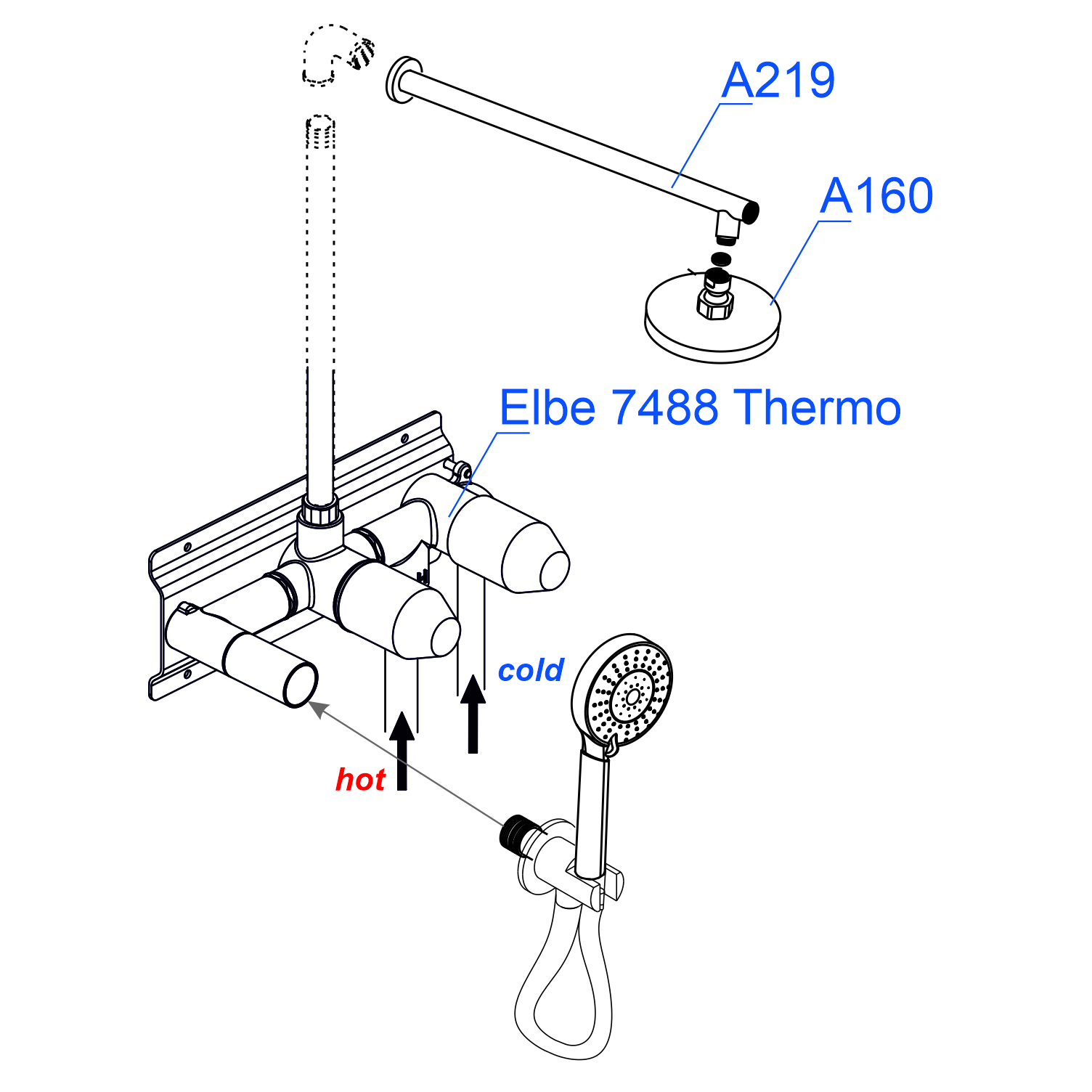 A16160 Thermo Встраиваемый комплект для ванны с верхней насадкой, лейкой - 2