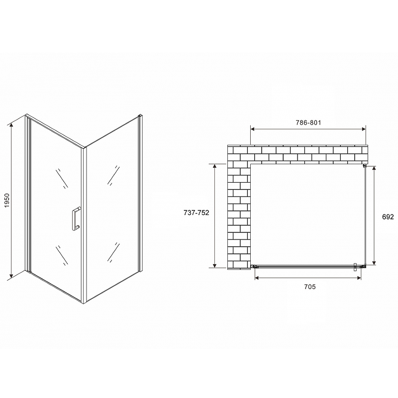 Душевой уголок Abber Sonnenstrand 80х75 хром стекло прозрачное AG04080-S75 - 1