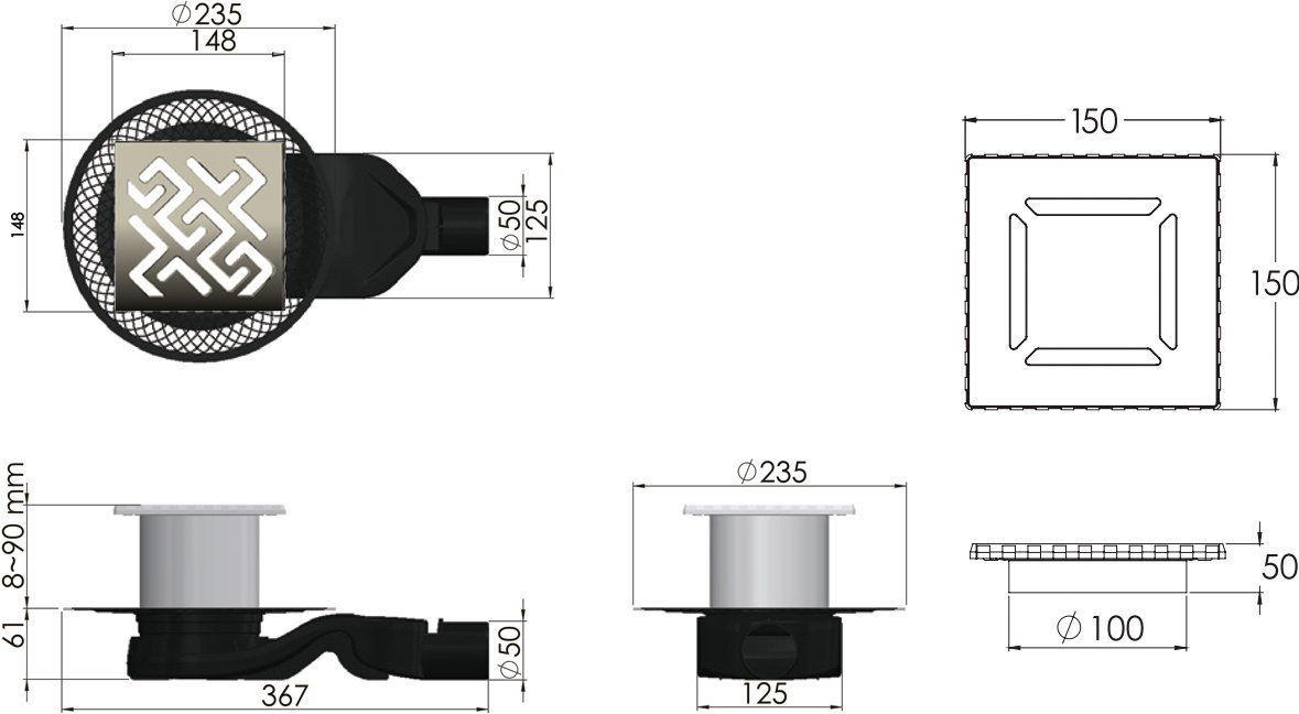 Душевой трап Berges Wasserhaus Platz Antik 15x15 см 090161 - 4