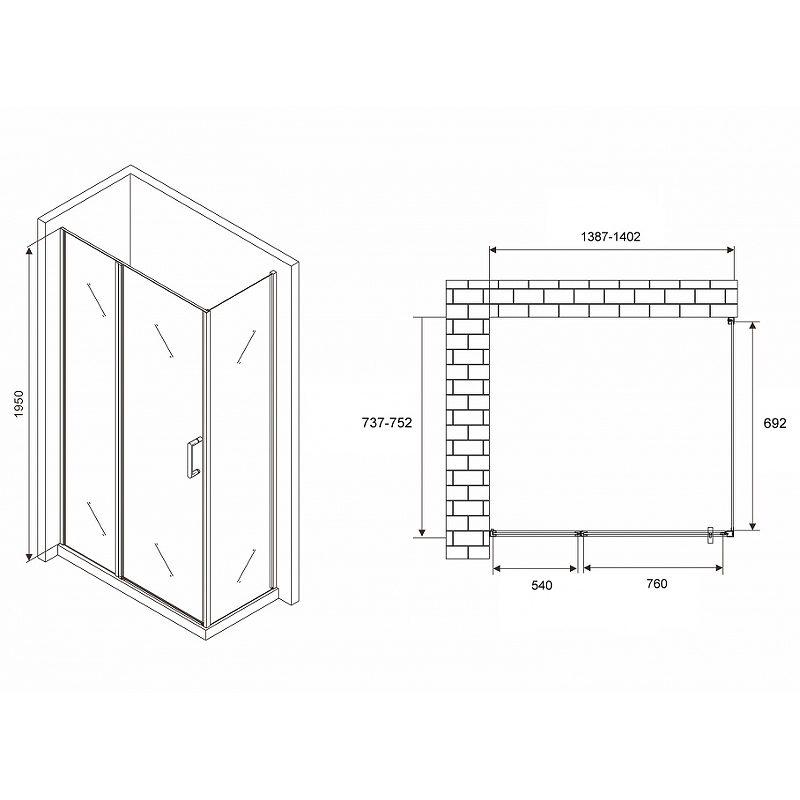 Душевой уголок Abber Sonnenstrand 140х75 хром стекло прозрачное AG04140S-S75 - 1