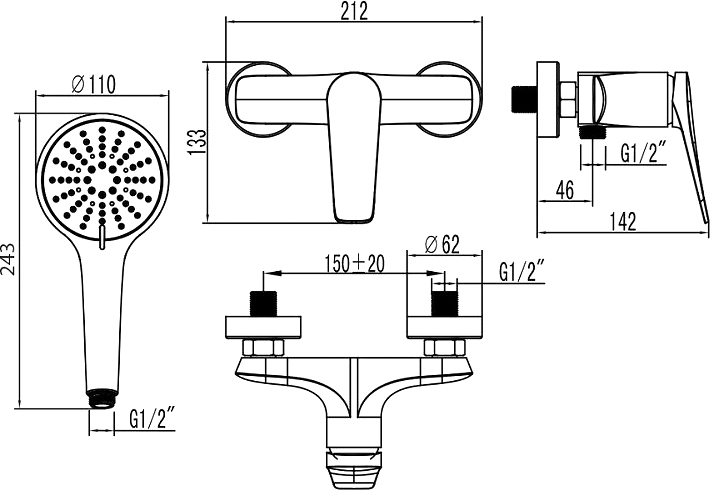 Смеситель Lemark Bronx для душа, графит LM3703GM - 1