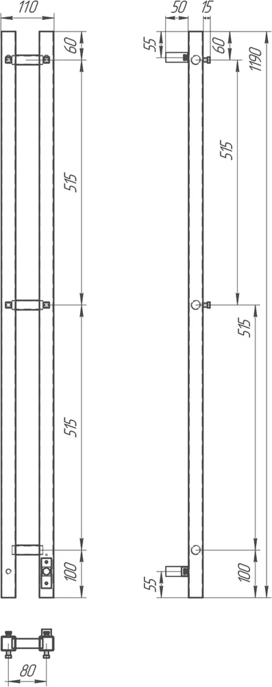 Полотенцесушитель электрический Point Гермес 80х120 черный PN13812B - 2