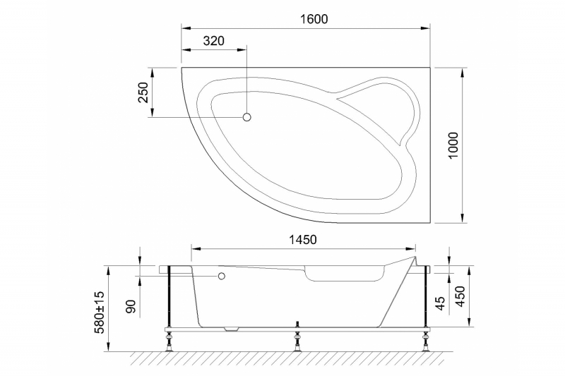 Ванна акриловая Royal Bath Alpine Standart 160x100 R с гидромассажем белый RB819101ST-R - 3