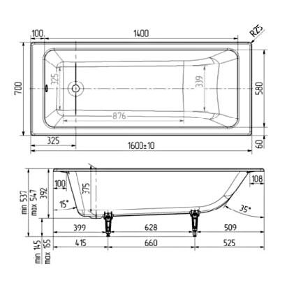 Чугунная ванна Wotte Line 160x70 Line 1600x700 - 3