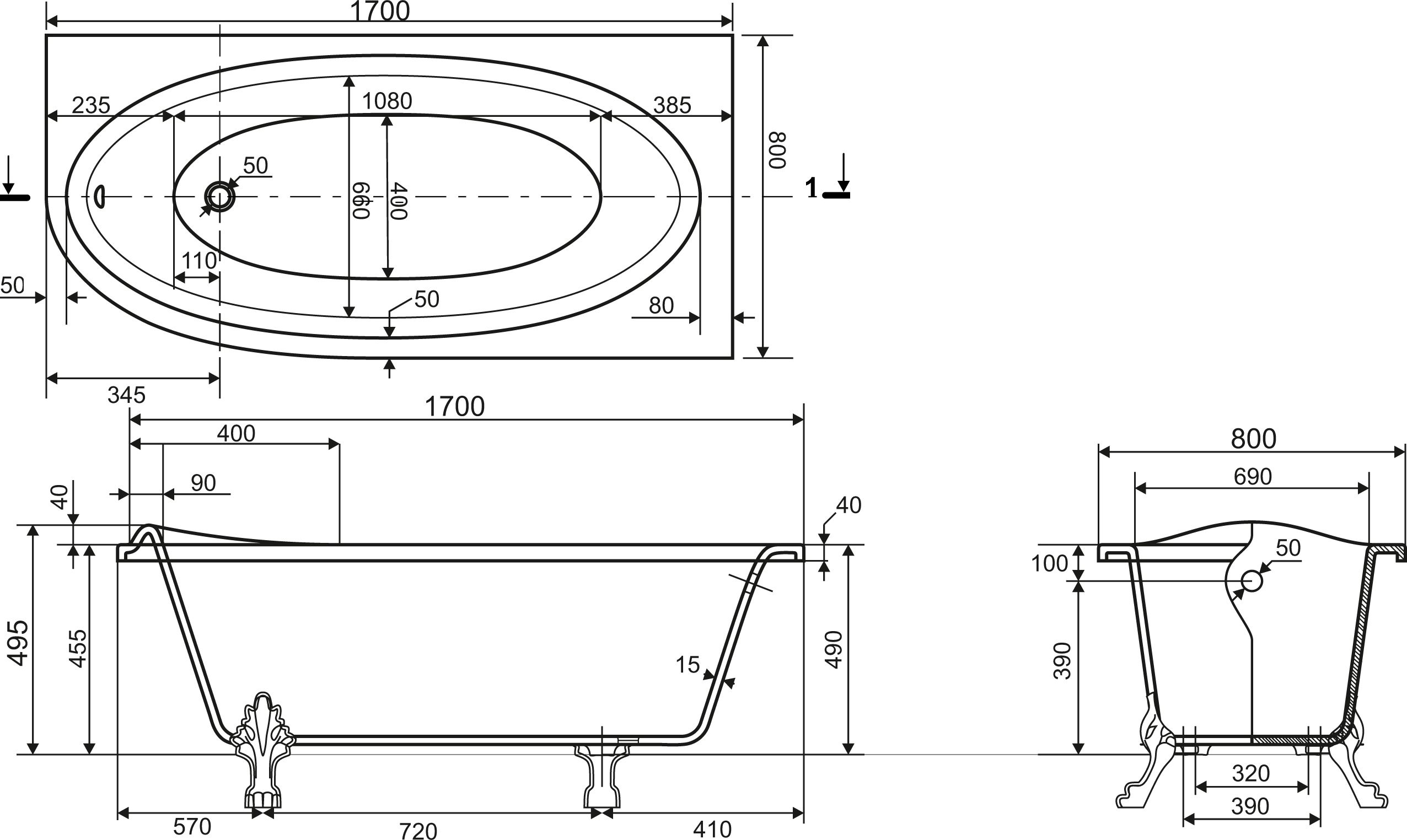 Ванна из искусственного мрамора Эстет Венеция R 170x80 ФР-00002045 - 5