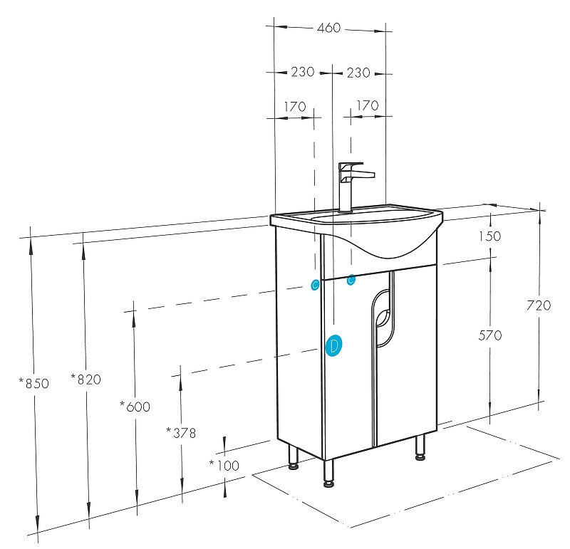 Тумба с раковиной Aquaton Панда 50 белый 1A0537K0PD010 - 8