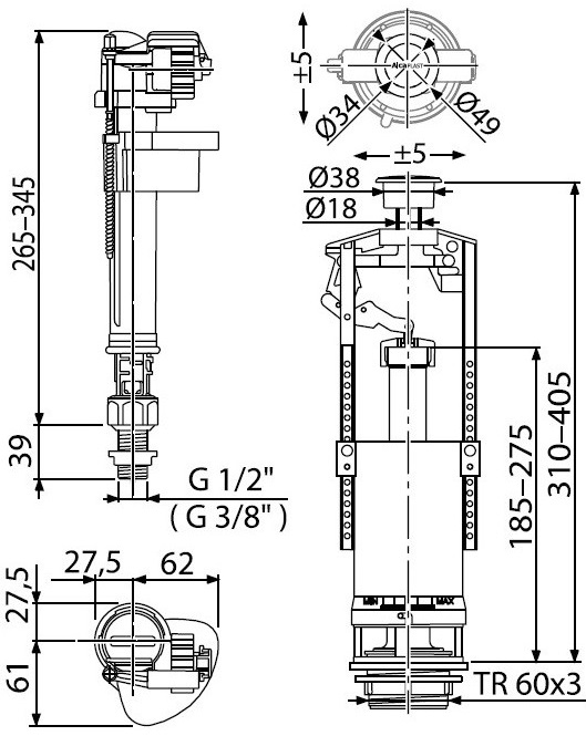 Наливной механизм AlcaPlast  (SA2000S 1/2) SA2000S 1/2