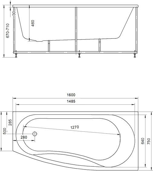 Акриловая ванна Акватек Пандора 160x75 R PAN160-0000054 - 1