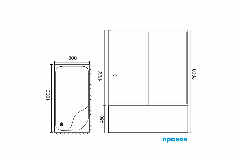 Душевой уголок Royal Bath BP 100х80 R с поддоном профиль черный стекло прозрачное RB8100BP-T-BL-R - 4