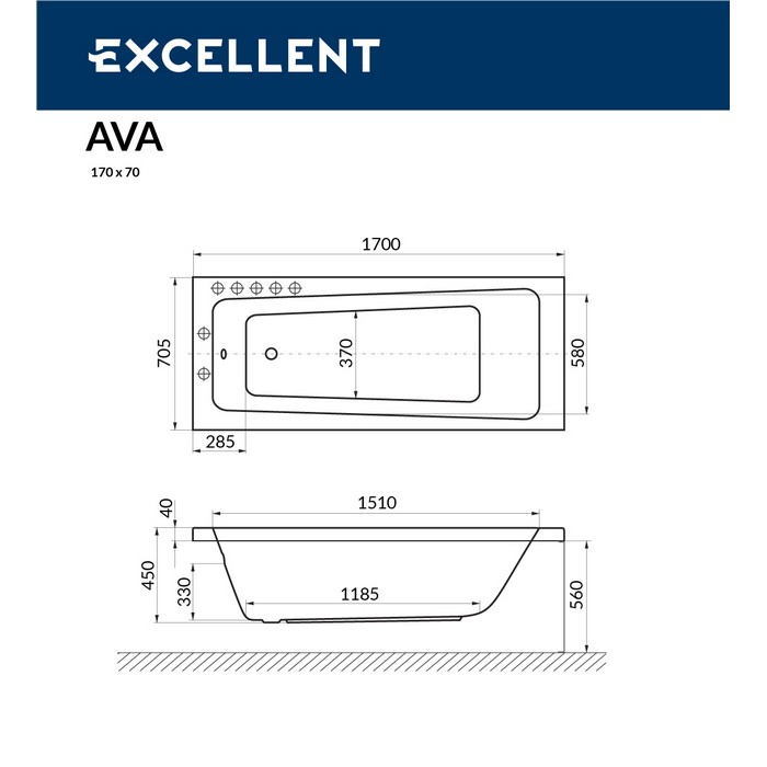 Ванна акриловая Excellent Ava Soft 170х70 с гидромассажем белый - хром WAEX.AVA17.SOFT.CR - 5