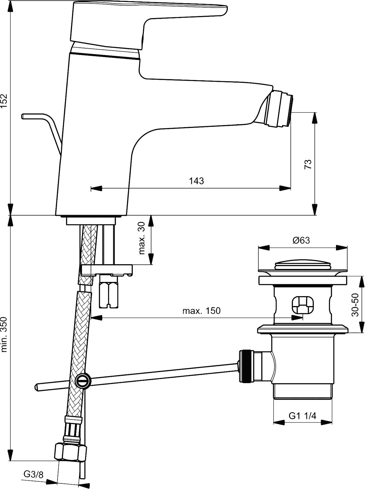 Смеситель для биде Ideal Standard Connect хром  B9920AA - 1