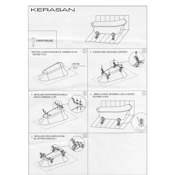 KERASAN Retro Ванна 170х77см, цвет белый, ножки, сифон и слив-перелив в комплекте, цвет золото 105591 - 1