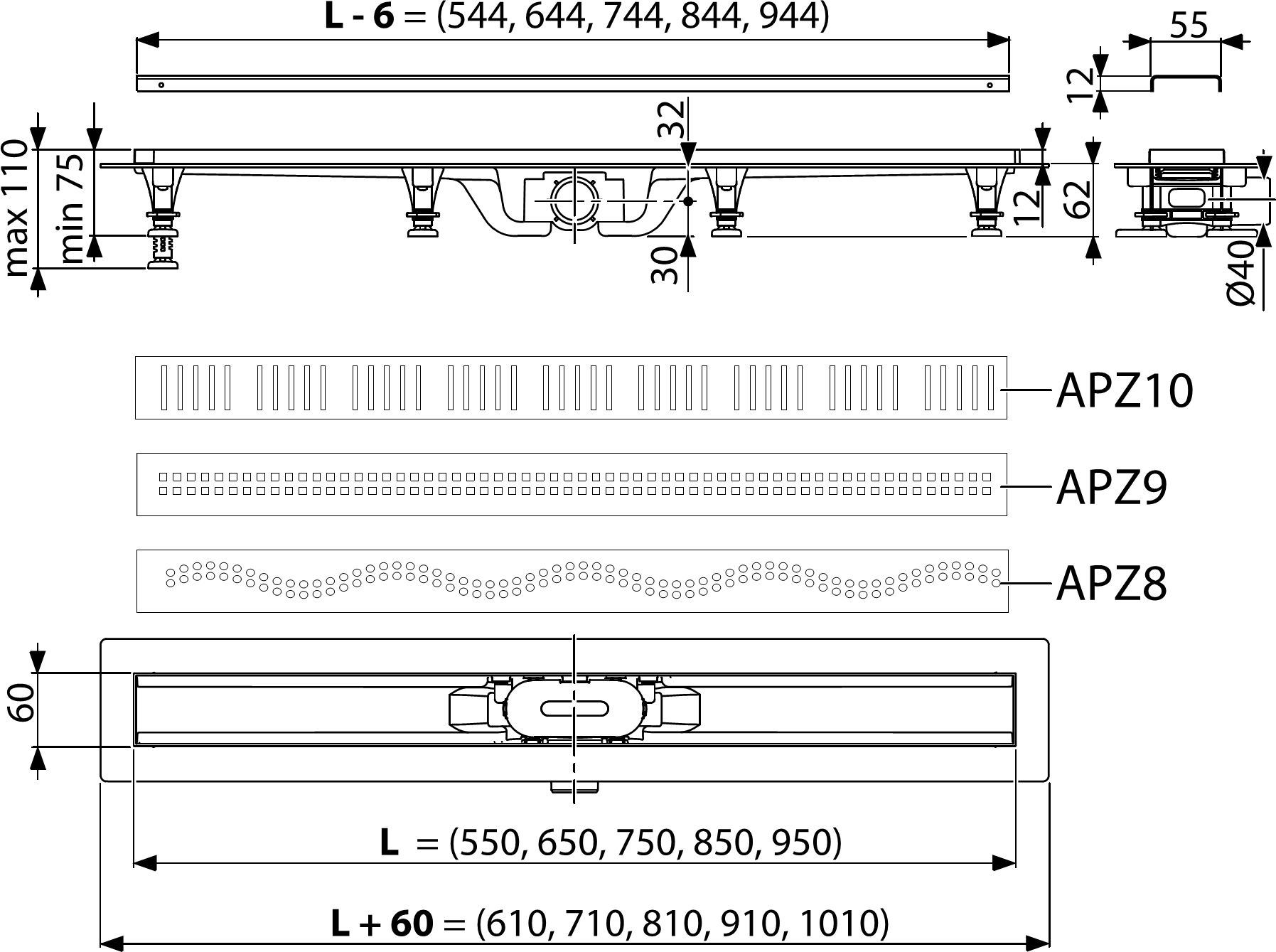 Душевой лоток AlcaPlast APZ10-Simple 550 с решеткой и опорами APZ10-550M - 1