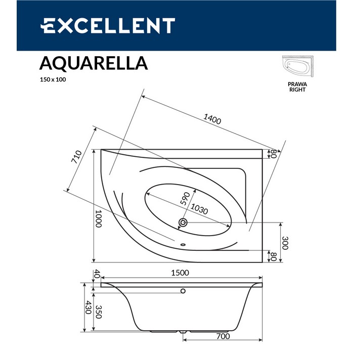 Ванна акриловая Excellent Aquaria Smart 150x100 R с гидромассажем белый - золото WAEX.ARP15.SMART.GL - 8