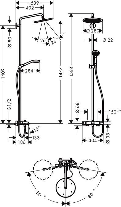 Душевая стойка Hansgrohe Croma Select 280 Air 1jet Showerpipe с термостатом 26792000 - 1