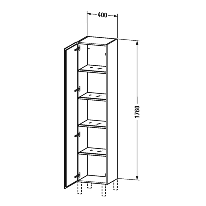 DURAVIT (L-Cube) Высокий шкаф 1760x400x363mm c 1й дверцей (петли слева L), 4 стеклянные полки с алюминиевым кронштейном, шпон дуб кашемировый (11) LC1180L1111 - 1